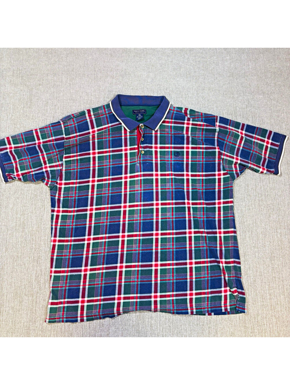 Duck Head Mens 3XL Green Navy Red Tartan Plaid Cotton Polo Shirt Preppy XXXL